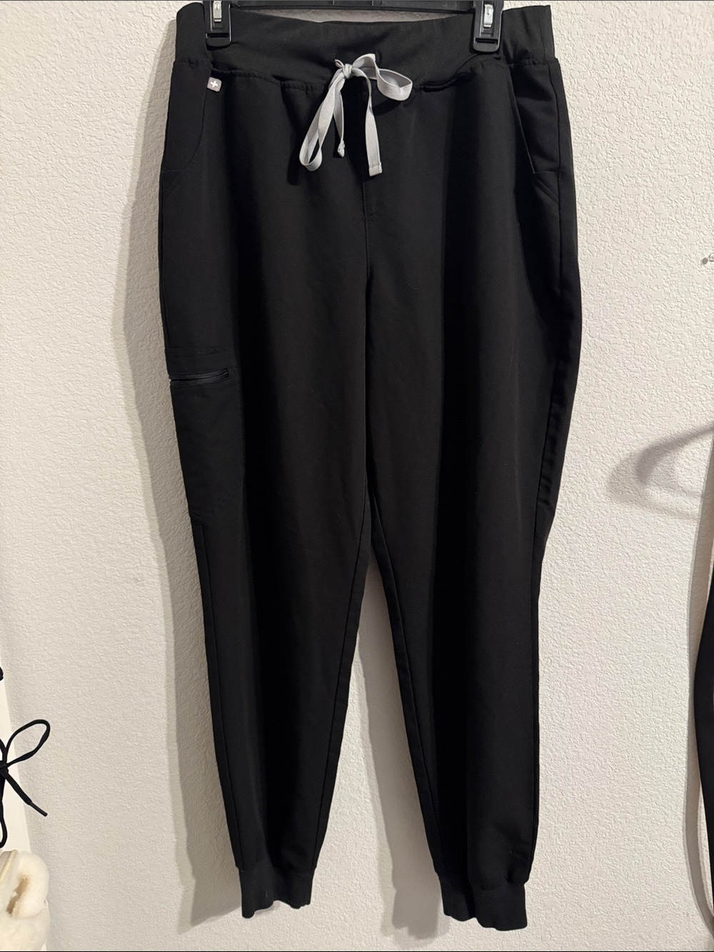 Figs Black Jogger Scrub Pants with Gray Drawstring